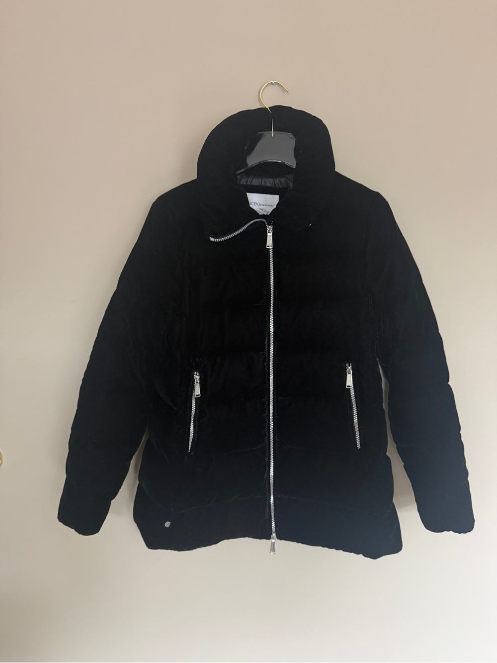 BCBGeneration Black Quilted Velvet Puffer Jacket